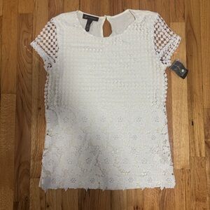 INC International Concepts Lace Overlay Top Blouse Size M